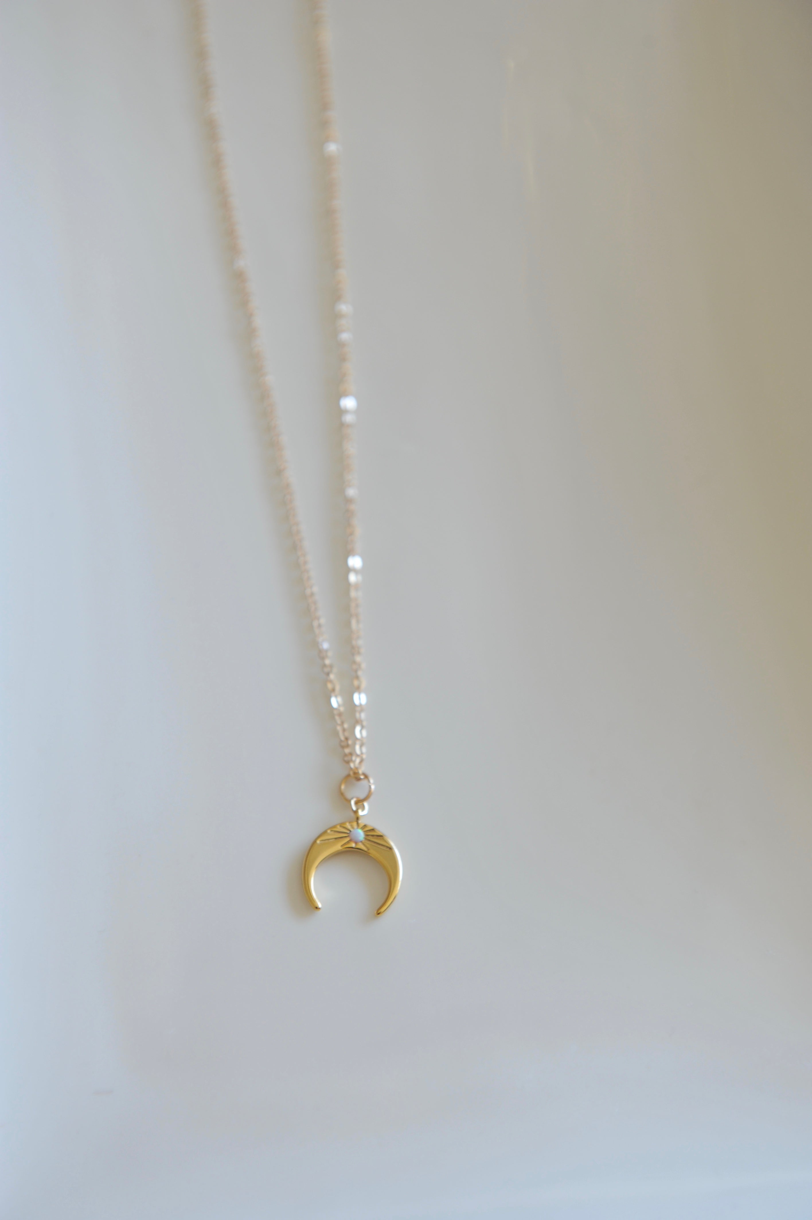Opal Crescent Moon Necklace