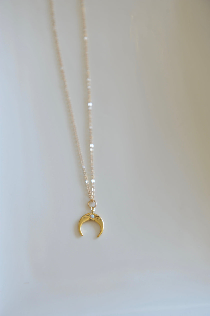 Opal Crescent Moon Necklace