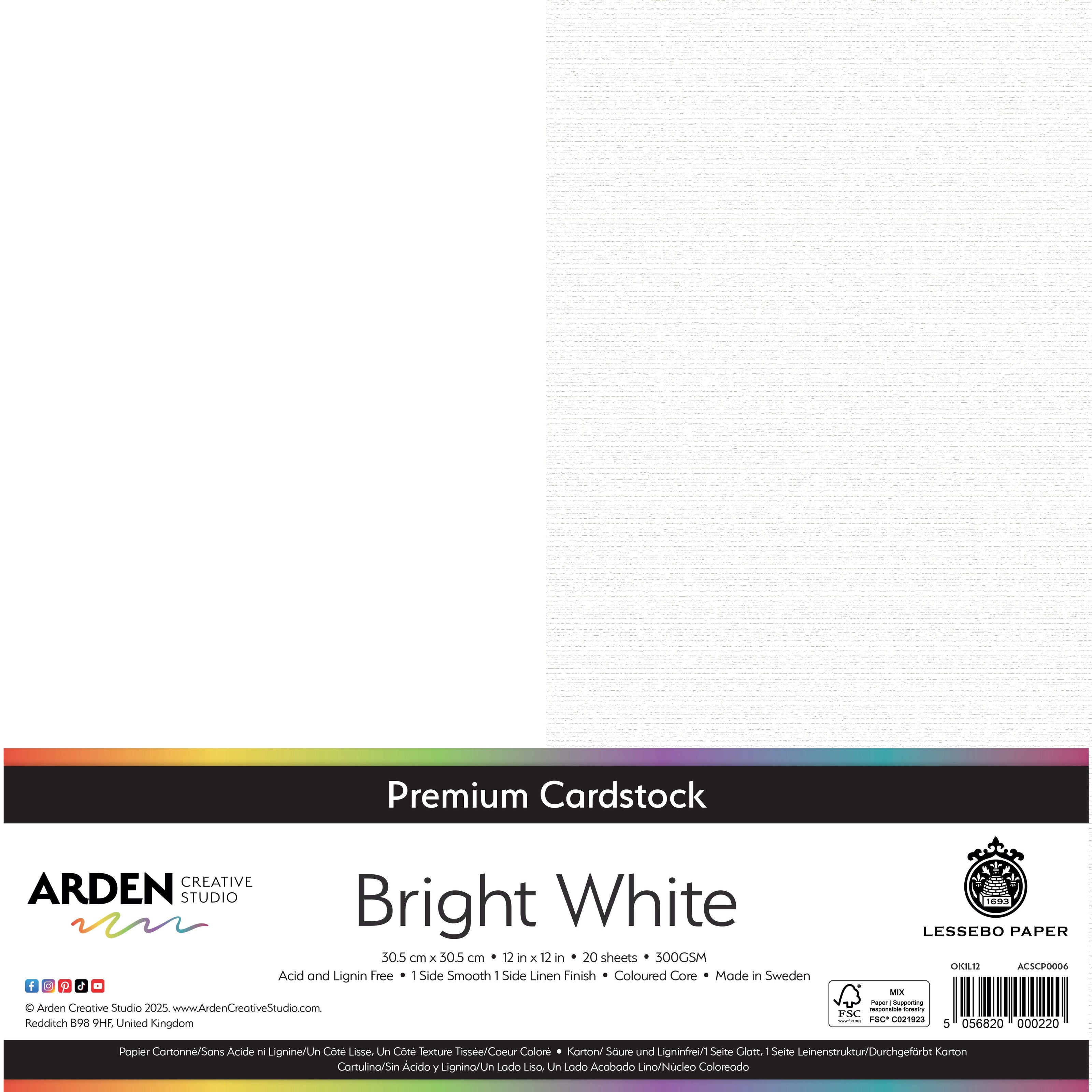 Arden Creative Studio Premium Cardstock 12in x 12in 300gsm 20 Pack