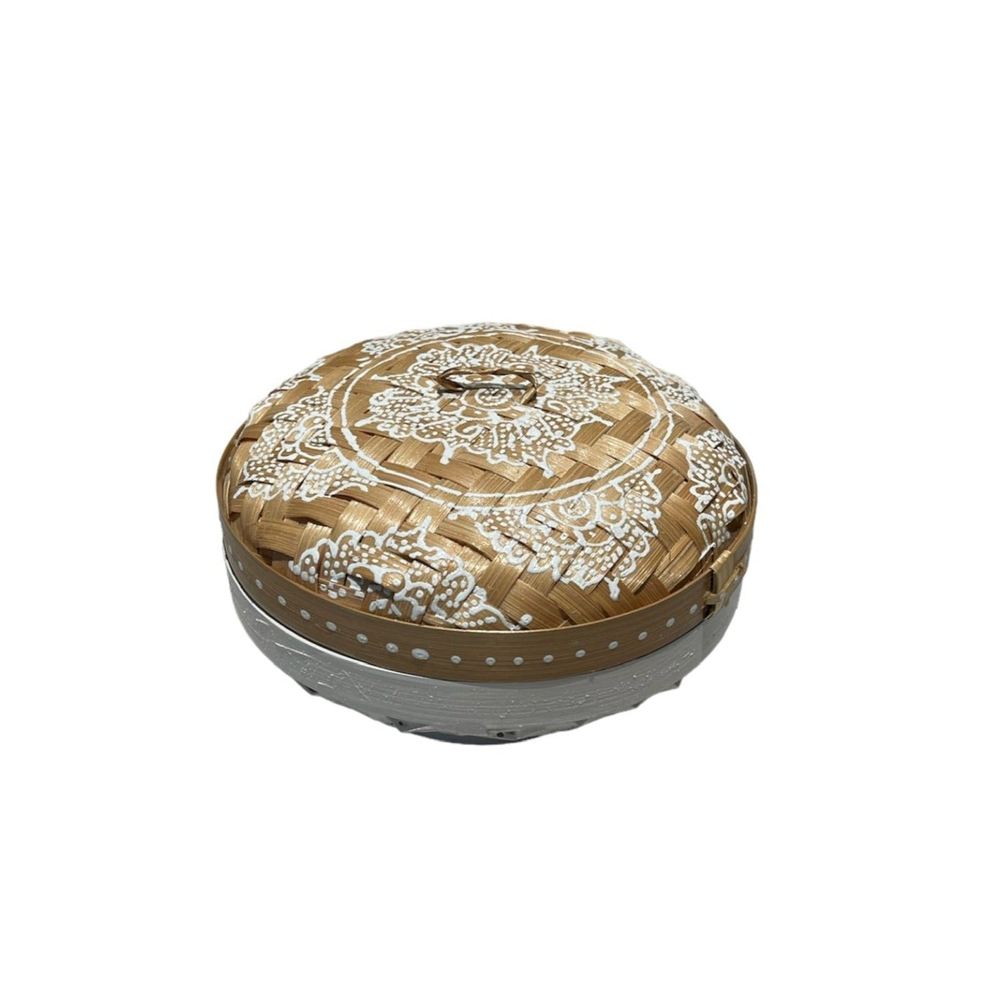 White Round Henna Rattan Box