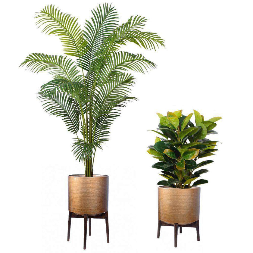Adora -Mid-Century Modern Plant Stand With Brass Planter