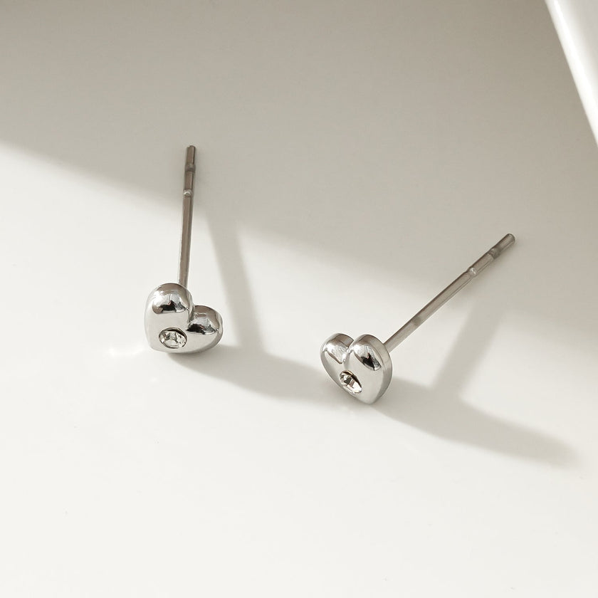 ADORE: Puffy Silver Heart Shaped Solitaire Zirconia (CZ) Stud Earrings