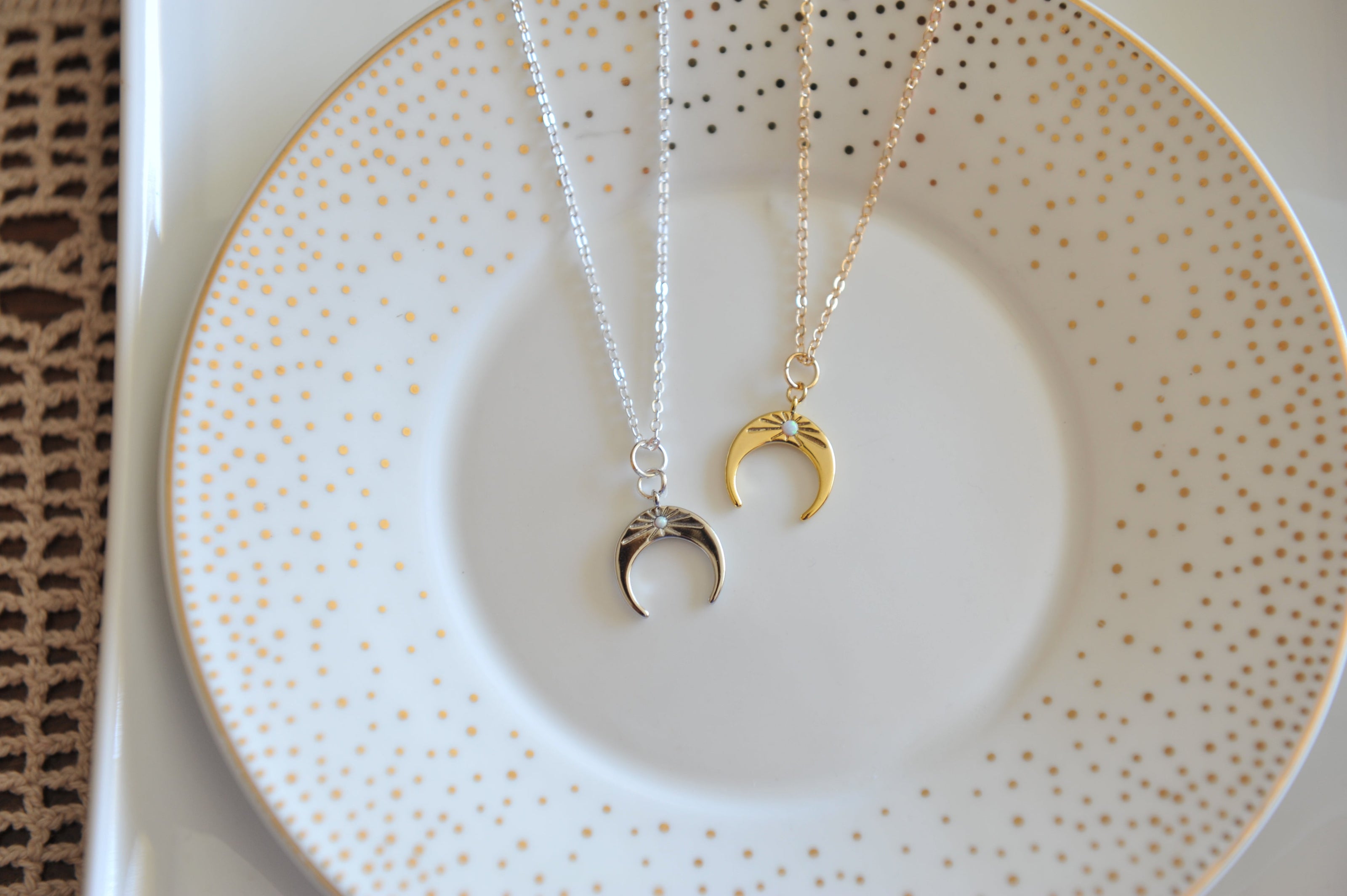 Opal Crescent Moon Necklace
