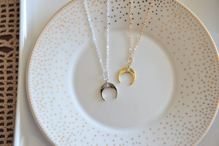 Opal Crescent Moon Necklace