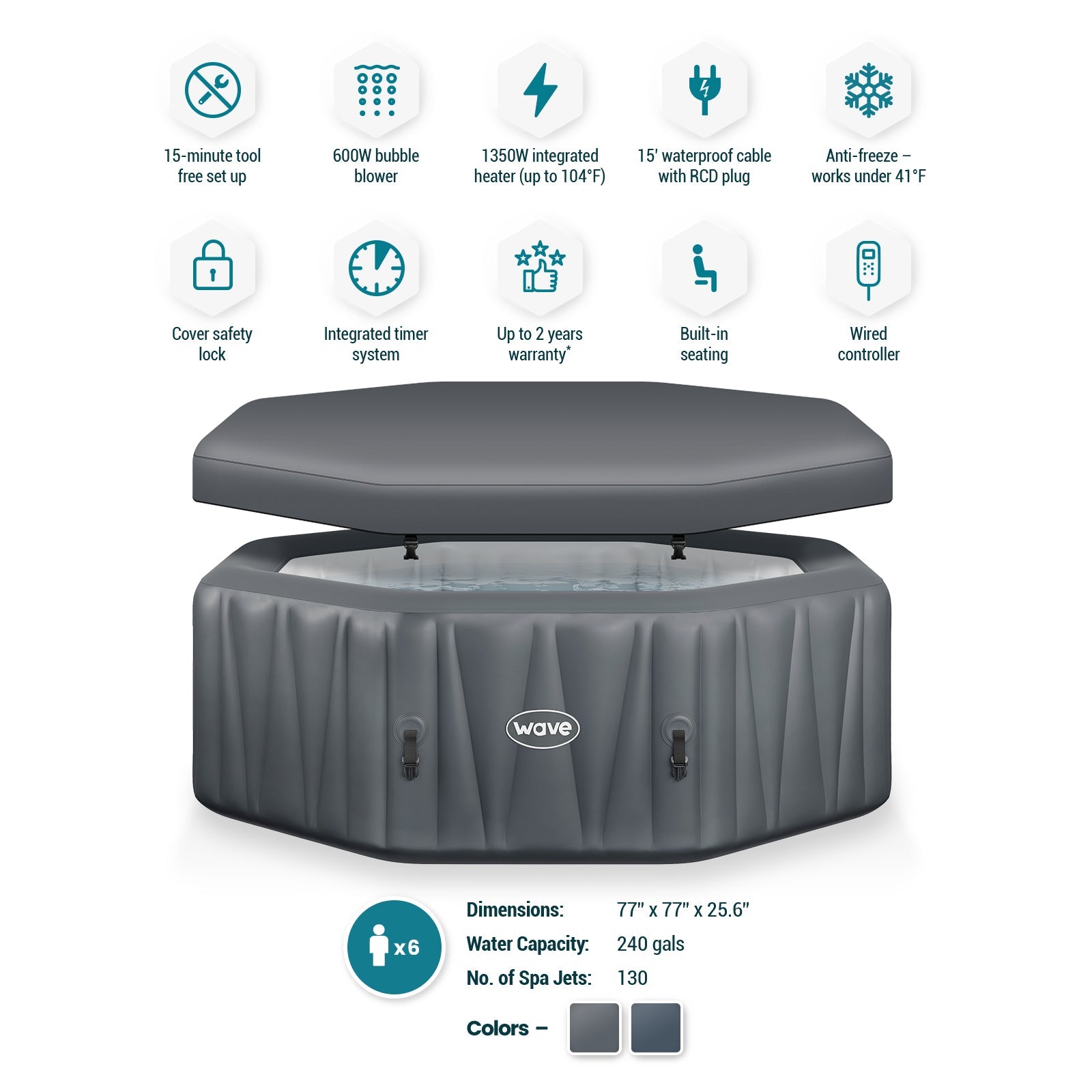 Aegean | 6-Person Inflatable Hot Tub | Octagon | Integrated Heater
