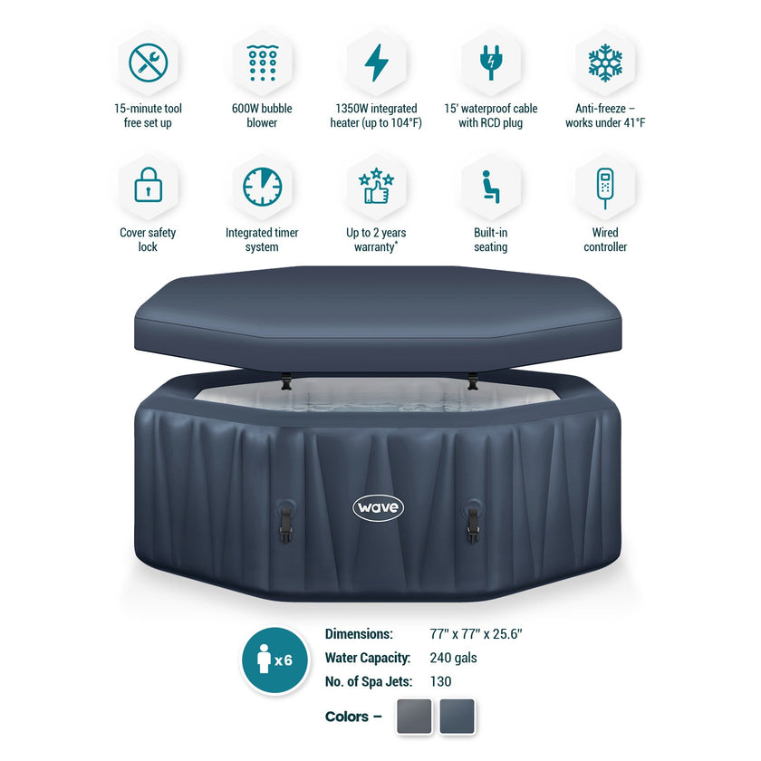 Aegean | 6-Person Inflatable Hot Tub | Octagon | Integrated Heater