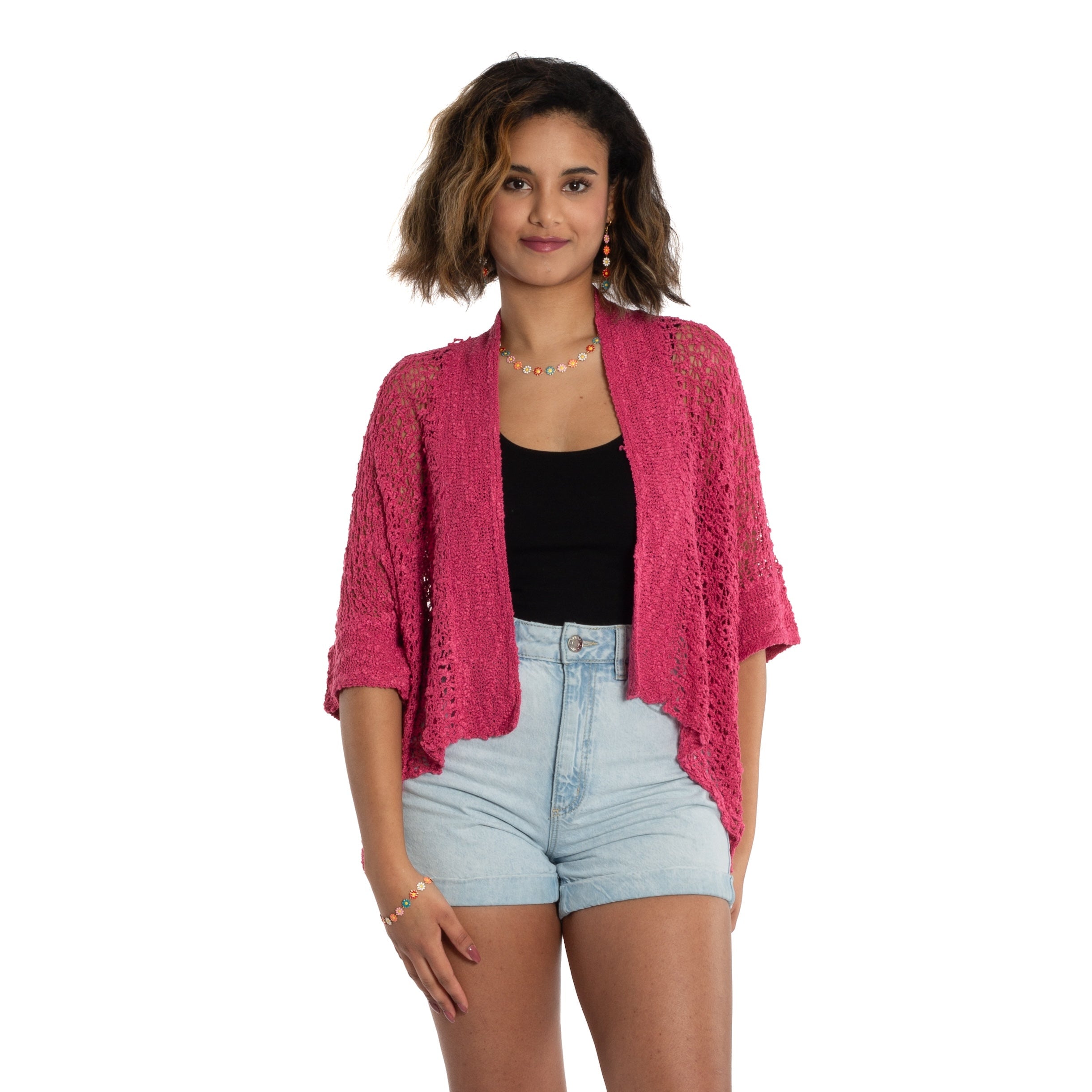 Short Sleeved Cardigan - Pink
