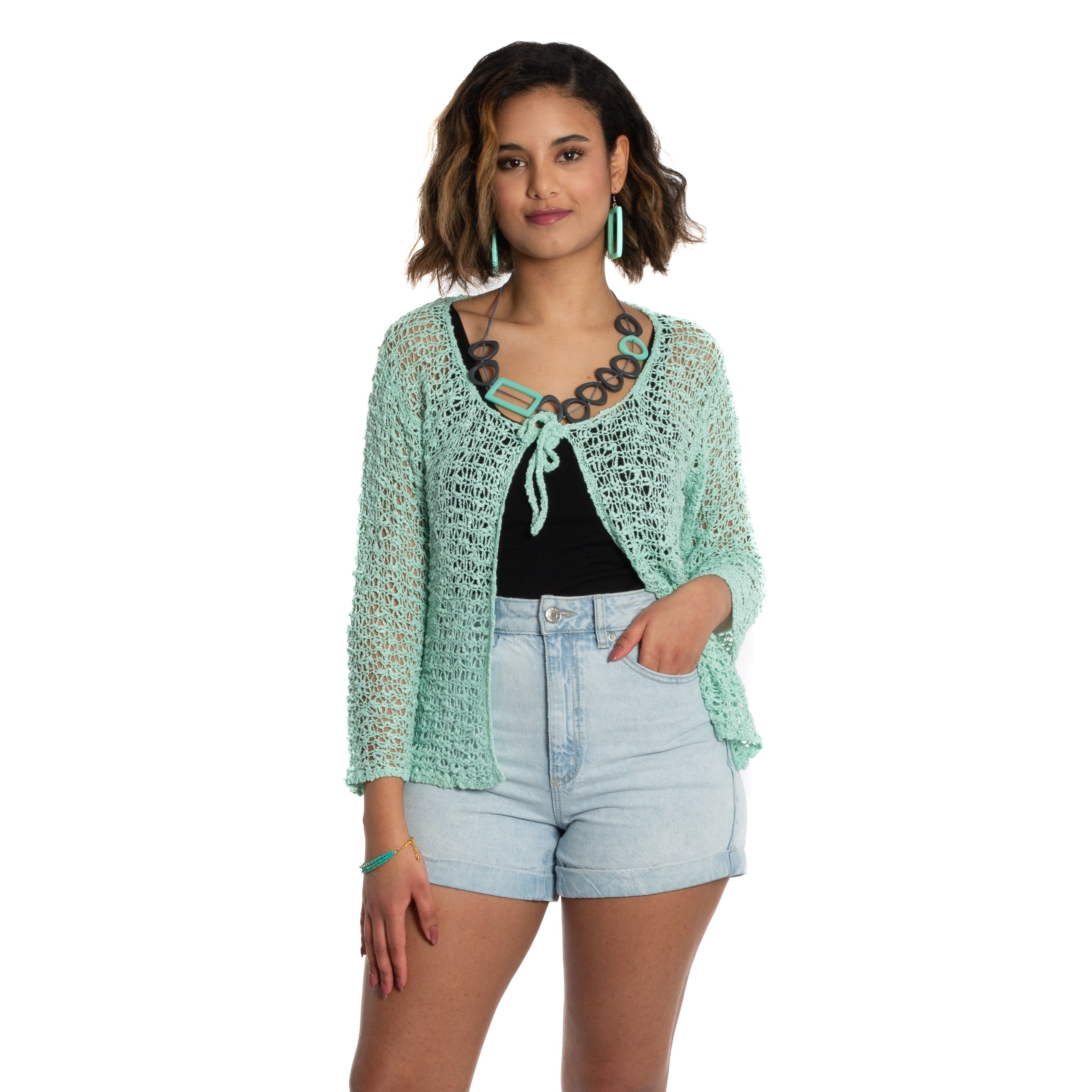 Tie Front Cardigan - Mint