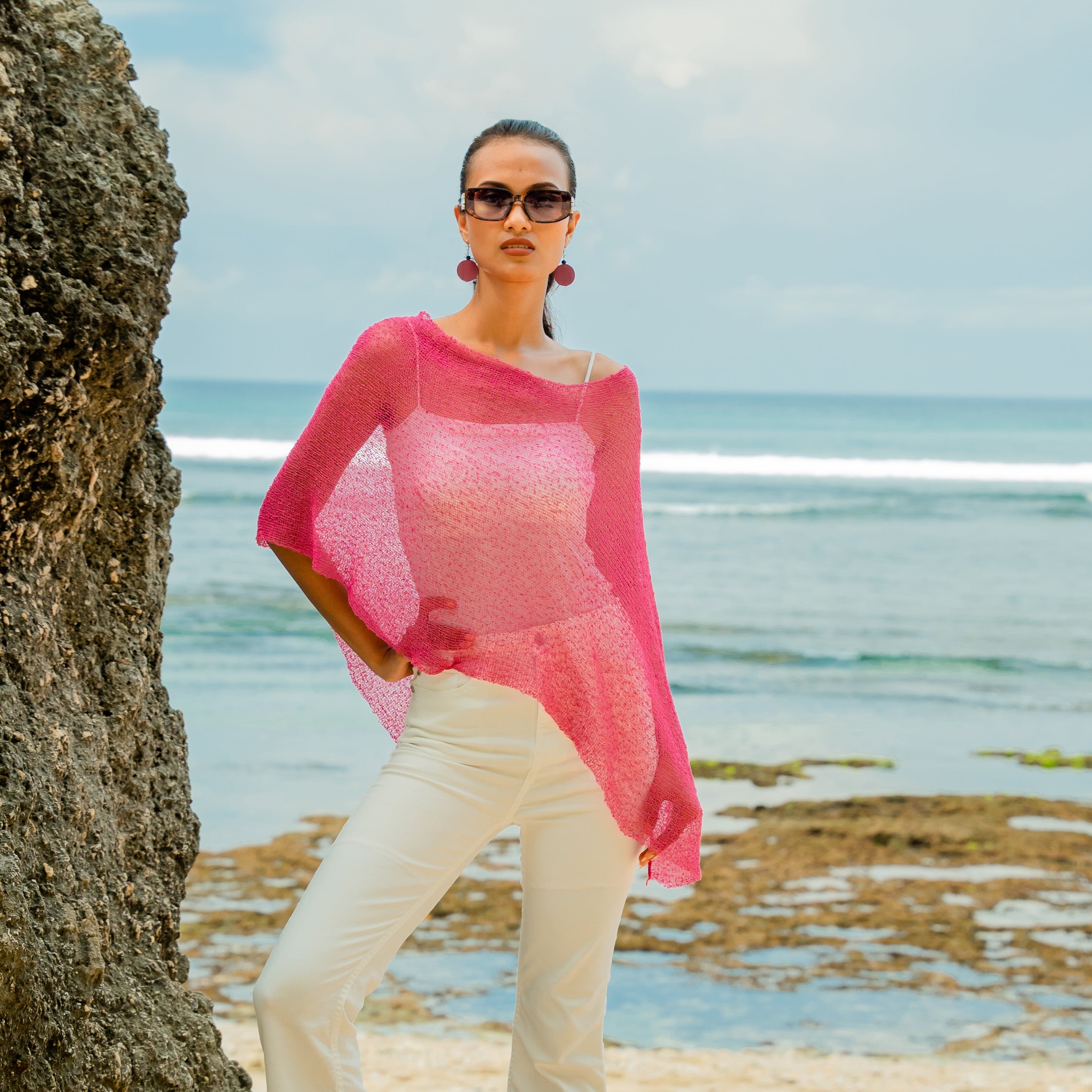 Sheer Mesh Poncho - Pink
