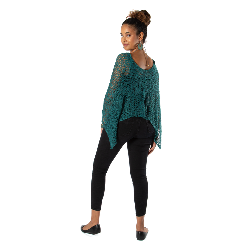 Short Popcorn Knit Poncho - Jade