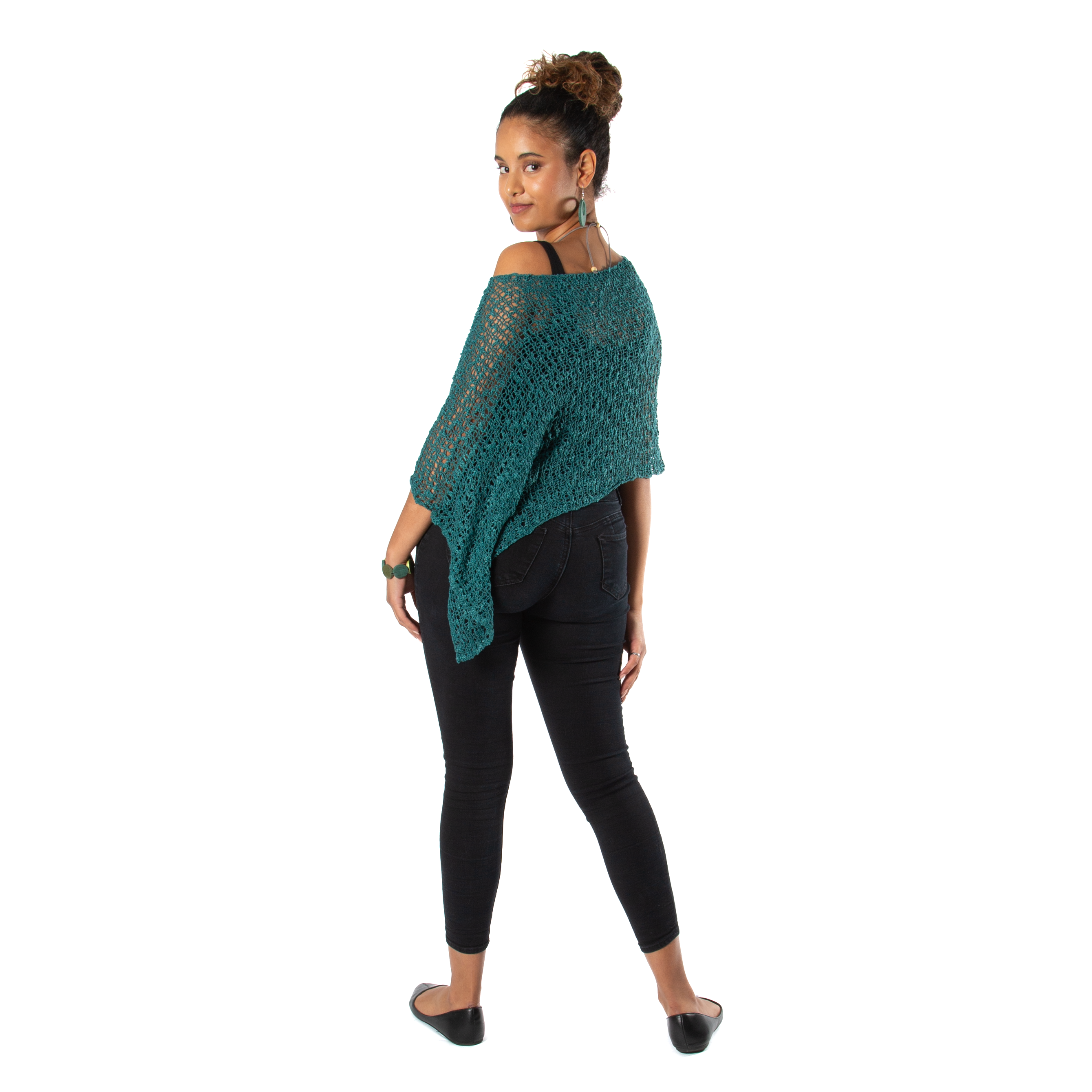 Short Popcorn Knit Poncho - Jade