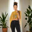 Short Popcorn Knit Poncho - Saffron
