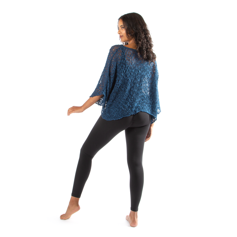 Navy Blue Popcorn Knit Top