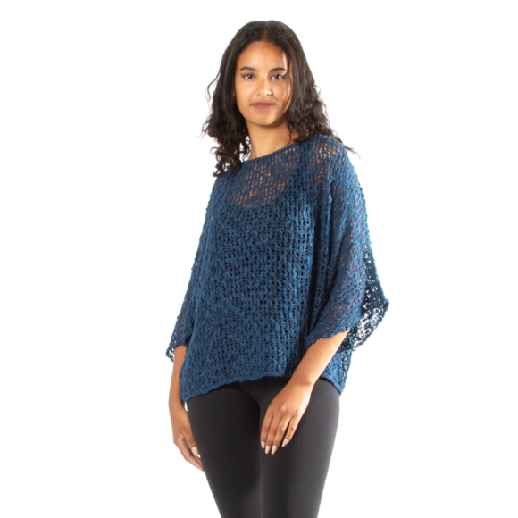 Navy Blue Popcorn Knit Top