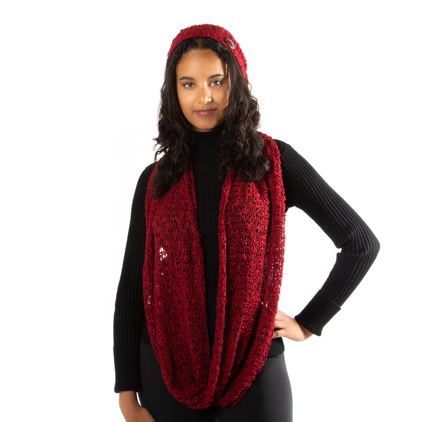 Red Popcorn Knit Hat With Button