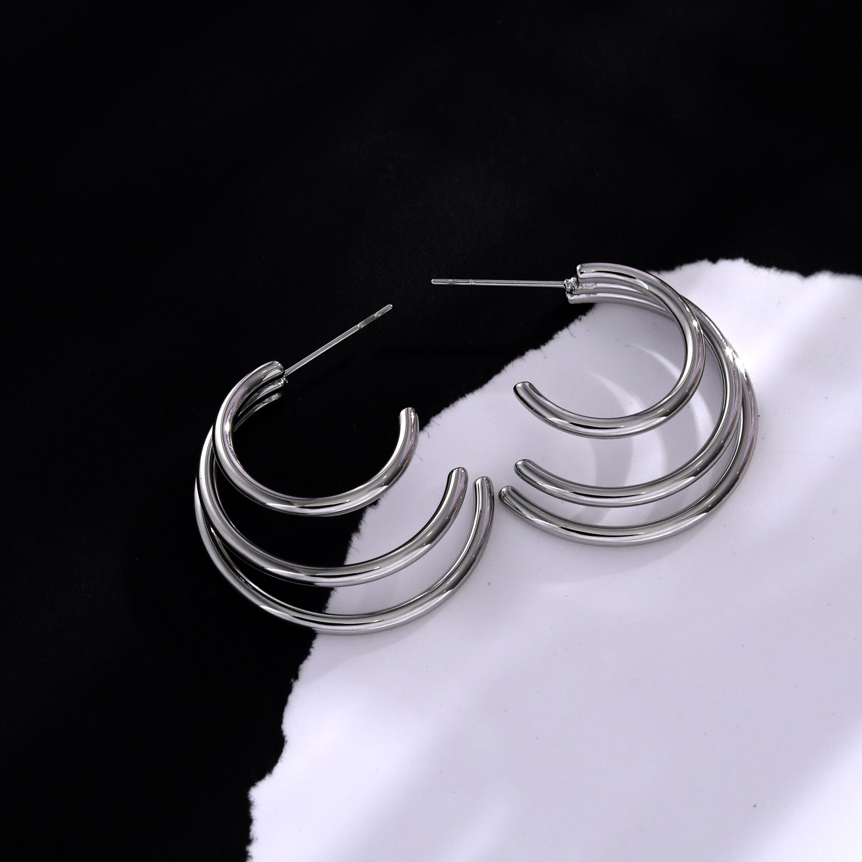 AILSA Triple Stacked Silver Hoop Earrings