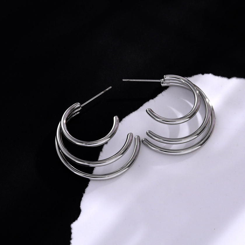 AILSA Triple Stacked Silver Hoop Earrings