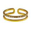 AIZA : Bague à deux anneaux avec pavage de zircons et surfaces contrastées à finition lisse.