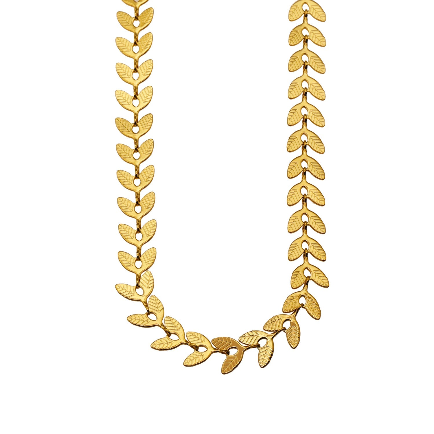 ALALA Gold : Collier à motif de feuille en relief, beauté botanique.