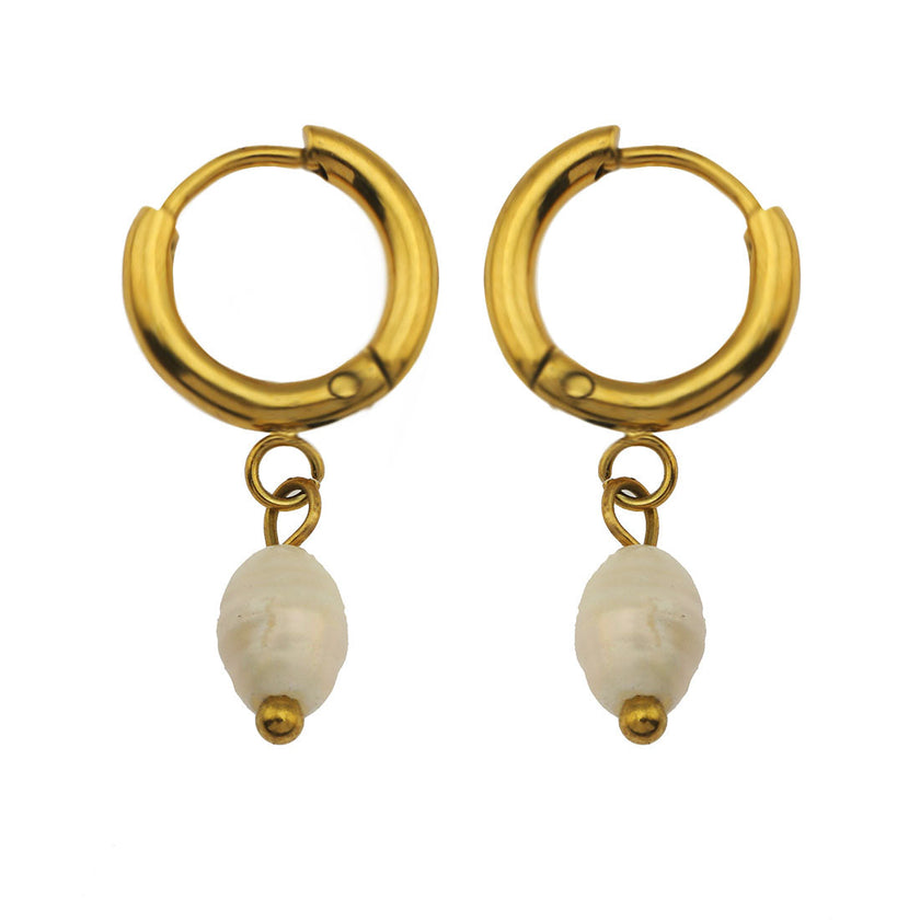 ALEX Gold: Mini Hoop Earrings with Natural Freshwater Pearl Charm – Elegance in Every Detail