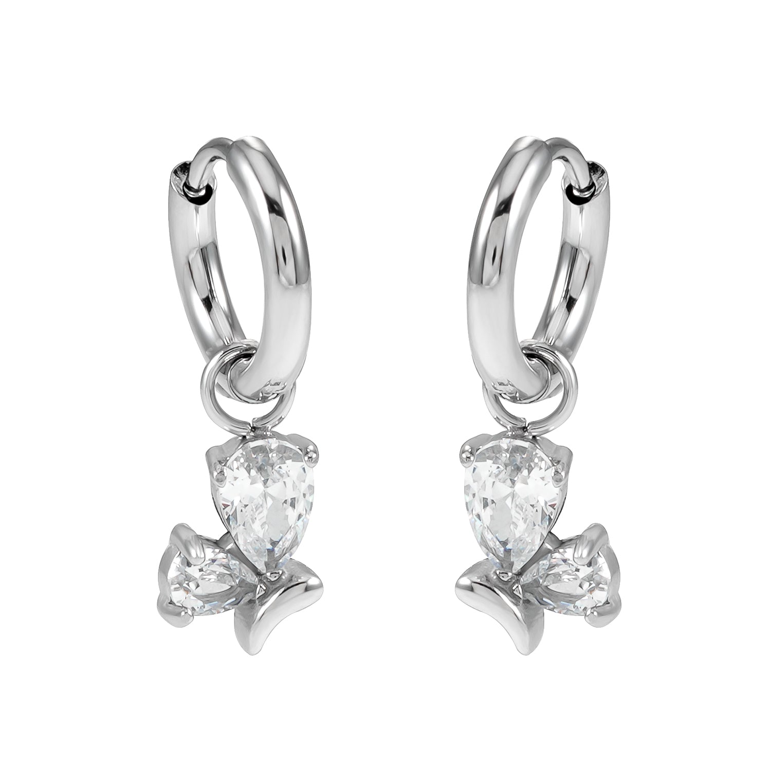 ALEXANDER White Gold (Silver Toned): Vintage Inspired Hoops with Abstract Zirconia Charms