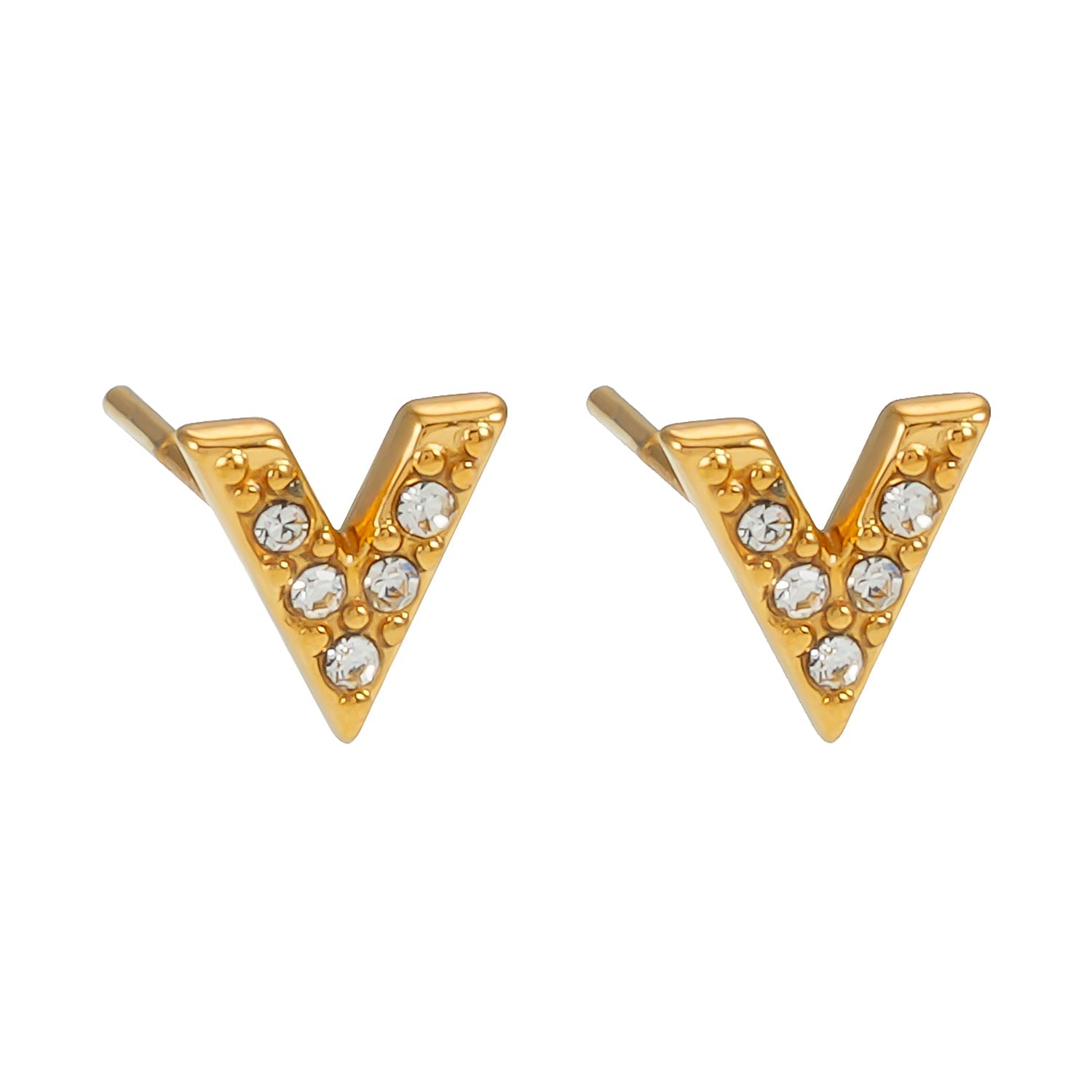 ALIVALDA Or : Mini boucles d'oreilles à puces en forme de 'V' avec zircone (CZ)
