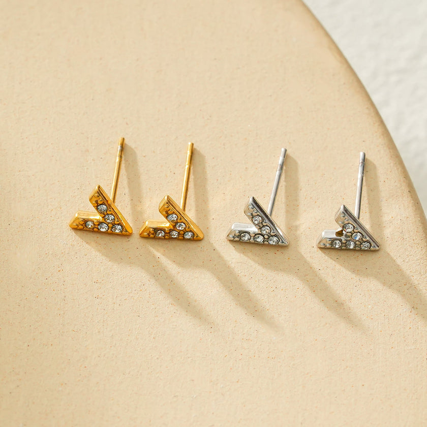 ALIVALDA Silver: 'V' Shaped Zirconia (CZ) Mini Stud Earrings