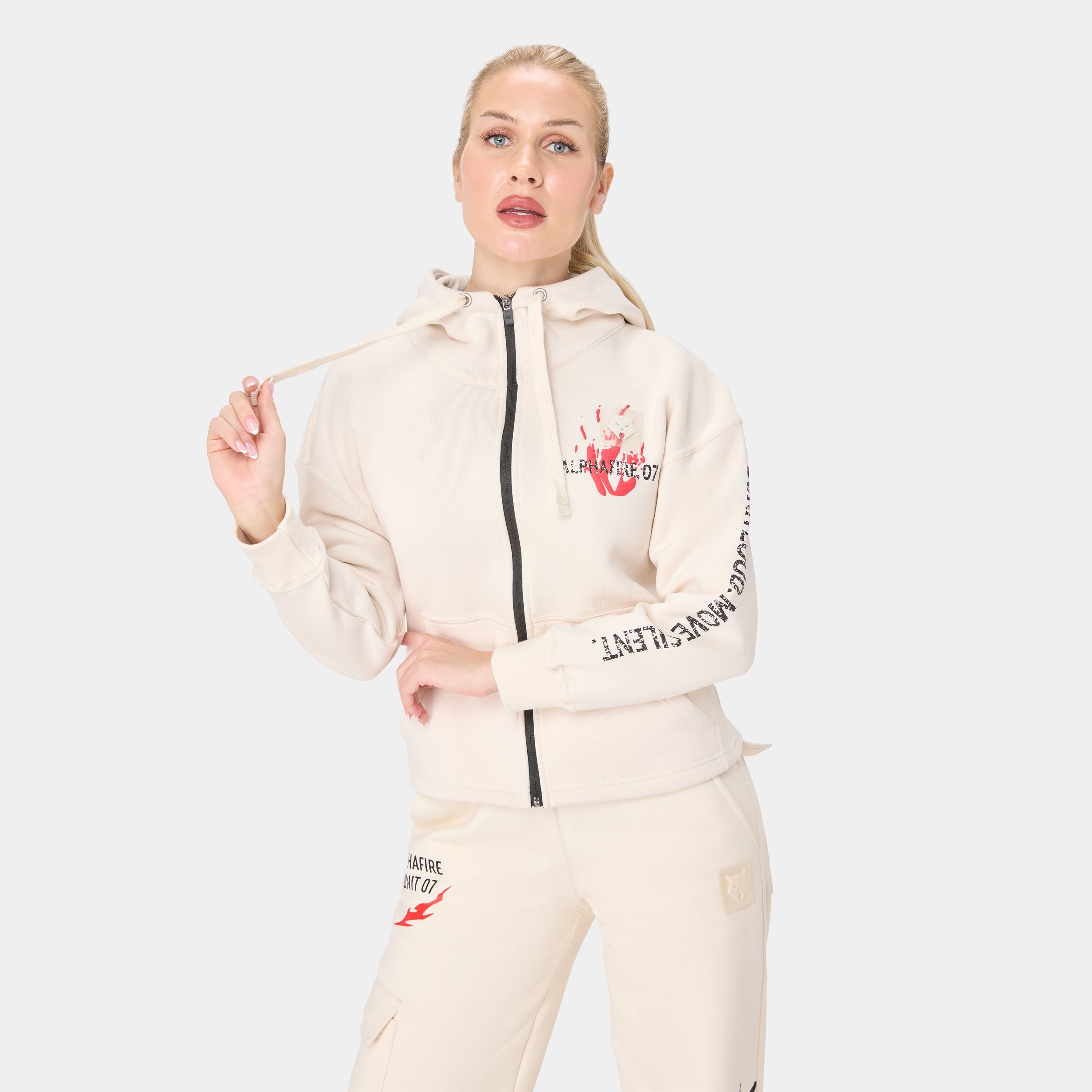 ALPHAFIRE CROP HOODIE — TACTICAL BEIGE