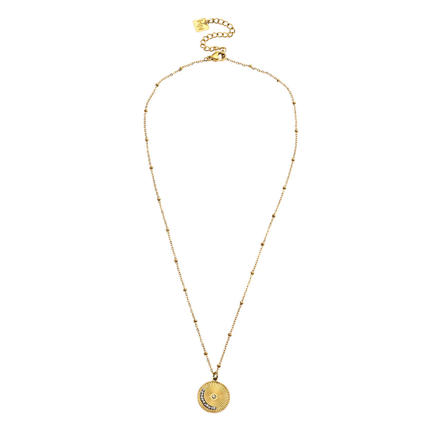 AMASA: Beaded Chain with Star & Pavé Crescent Moon Zirconia Charm - Gold