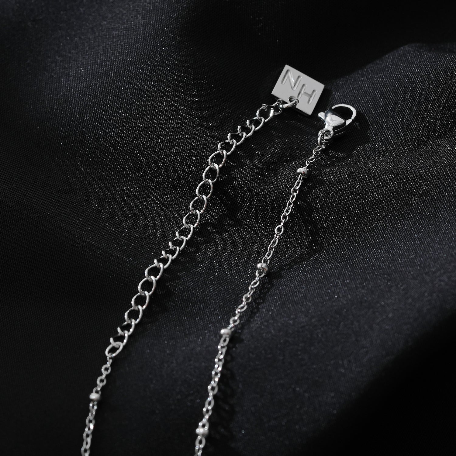 AMASA: Beaded Chain with Star & Pavé Crescent Moon Zirconia Charm - Silver