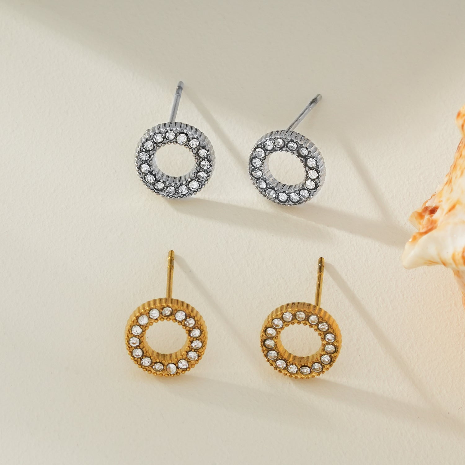 AMATOLE Silver (White Gold): Radiant Circle Mini Stud Earrings