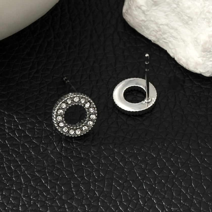 AMATOLE Silver (White Gold): Radiant Circle Mini Stud Earrings