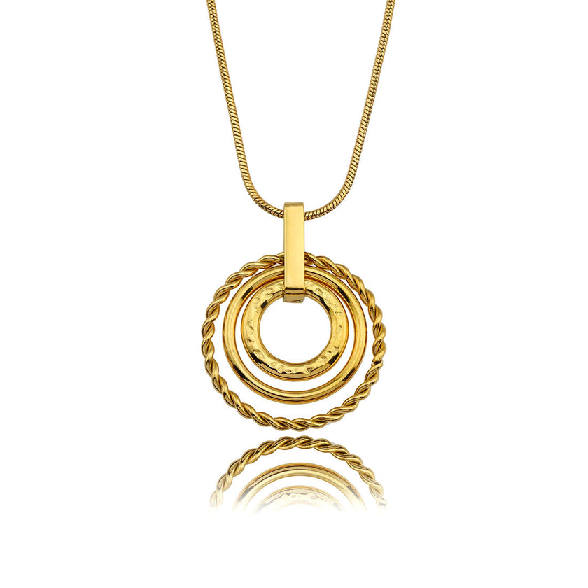 AMELIA Trio Textured Circle Pendants Gold Necklace