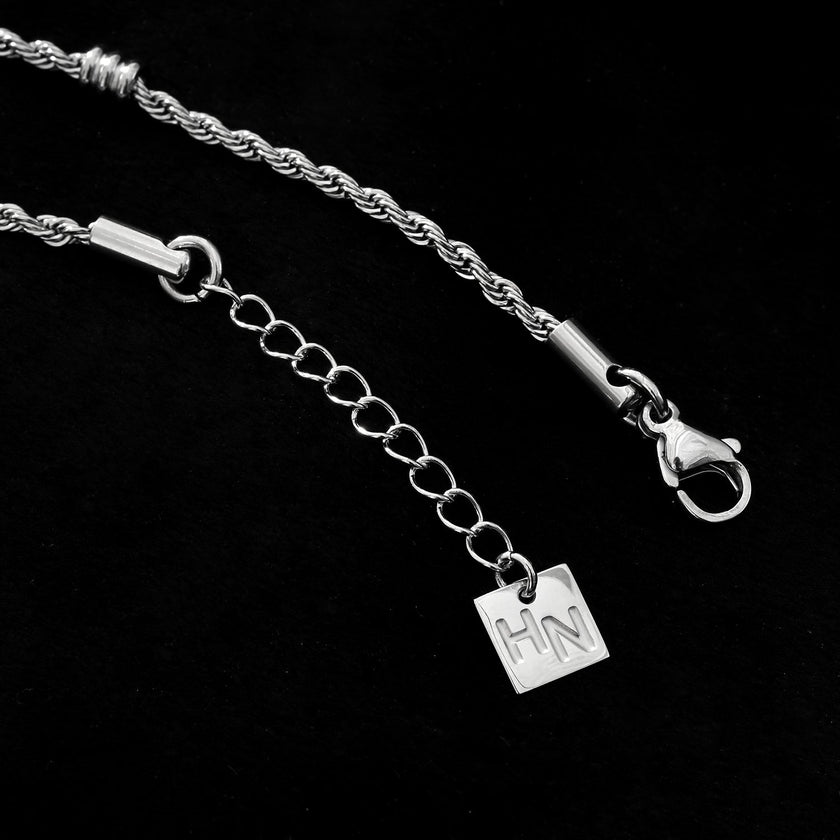AMIENS: Silver Toned White Gold Beaded Rope Chain Bracelet
