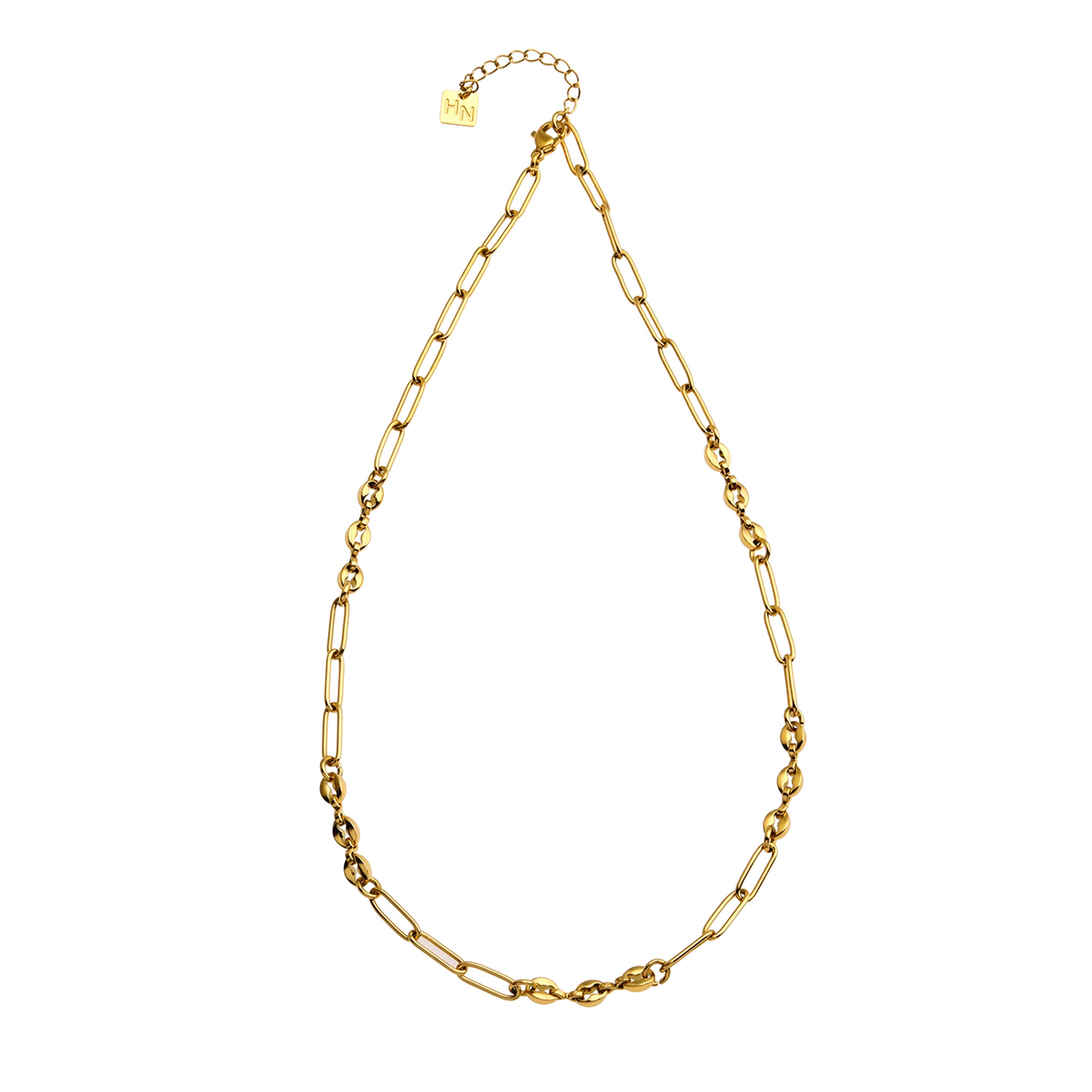 AMMA Gold : Collier à chaîne avec maillons plats et perles ovales