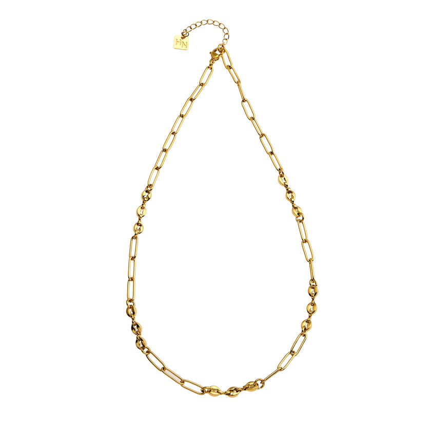 AMMA Gold : Collier à chaîne avec maillons plats et perles ovales