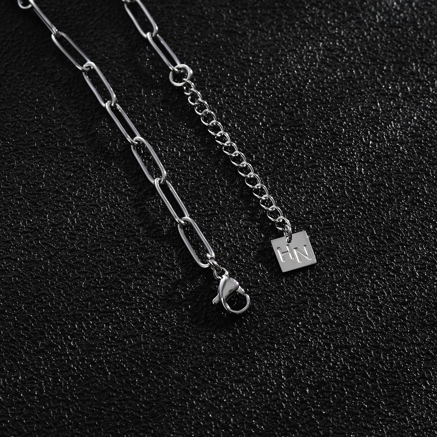AMMA Silver (White Gold) Paper-Clip & Oval-Beads Chain Necklace