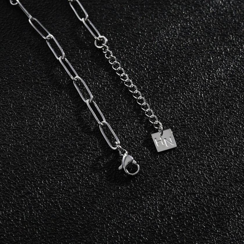 AMMA Silver (White Gold) Paper-Clip & Oval-Beads Chain Necklace