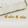 AMOUR & HEART Symbol – Romantic Statement 2-Pair Stud Earrings in Gold.