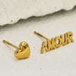 AMOUR & HEART Symbol – Romantic Statement 2-Pair Stud Earrings in Gold.