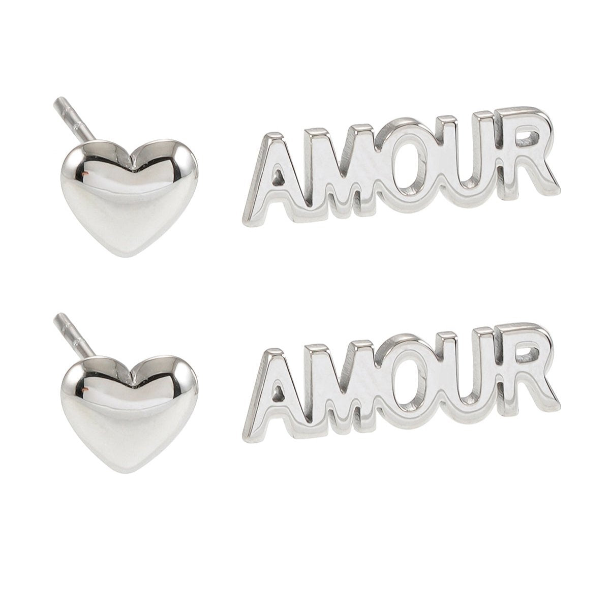 AMOUR & SYMBLE DE CŒUR – Boucles d'oreilles à puces en forme de cœur, en or blanc argenté, pour un look romantique et élégant (lot de 2 paires)