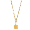 Style ANNABELLA: Minimalist Metal & Shell Square Pendant on a Paper-Clip Chain Necklace.