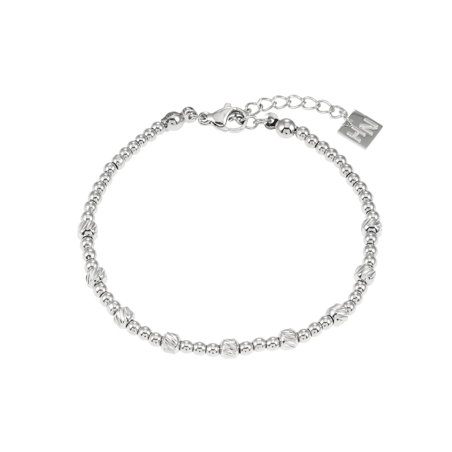 Style ANNABETH : Bracelet chaîne en or blanc (couleur argent) avec double perle en fusion.