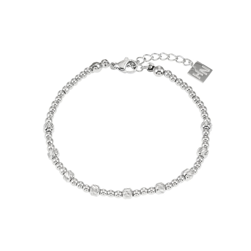 Style ANNABETH : Bracelet chaîne en or blanc (couleur argent) avec double perle en fusion.