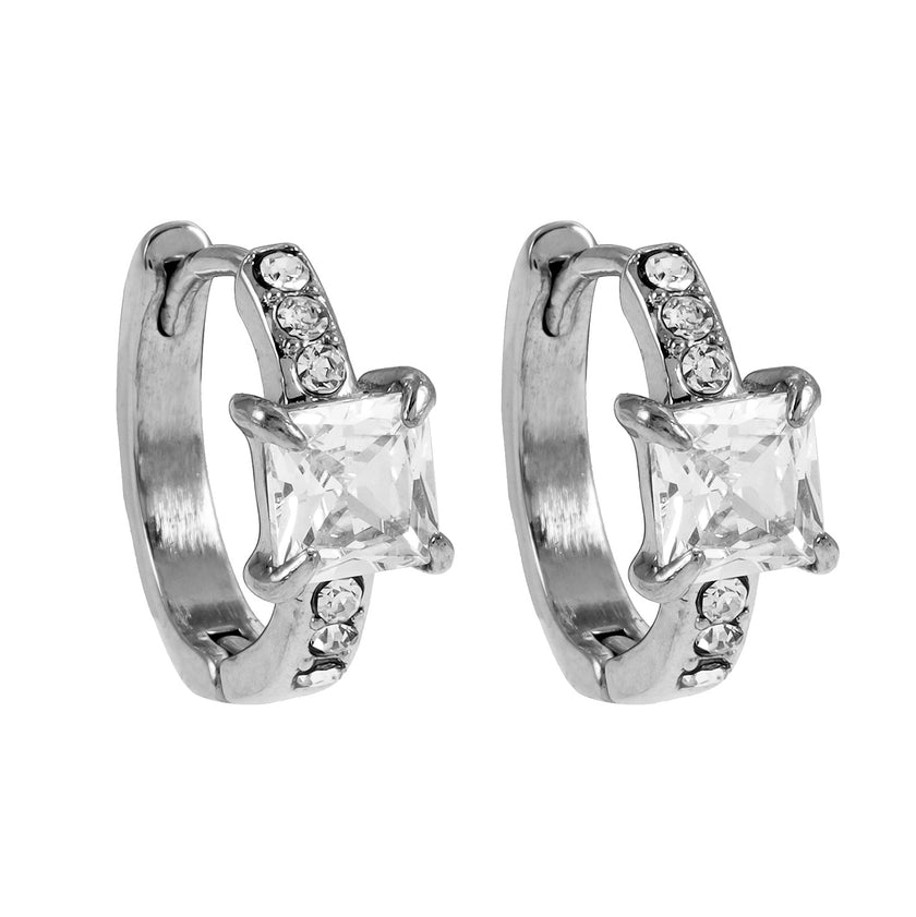 ASTORIA White Gold (Silver Toned): Mini Hoop Gold Earrings Embedded with Zirconia Gemstones