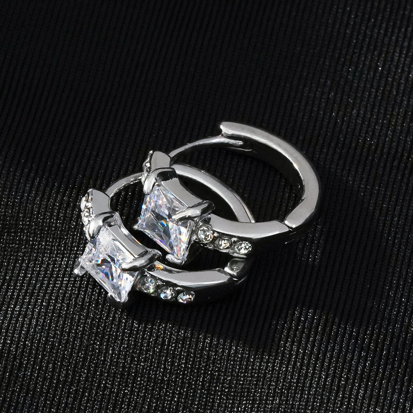 ASTORIA White Gold (Silver Toned): Mini Hoop Gold Earrings Embedded with Zirconia Gemstones