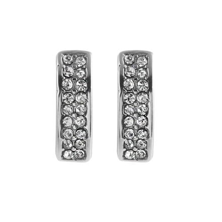 ASTRID : Boucles d'oreilles minimalistes en forme de barre incurvée, pavées de zircons, argent.