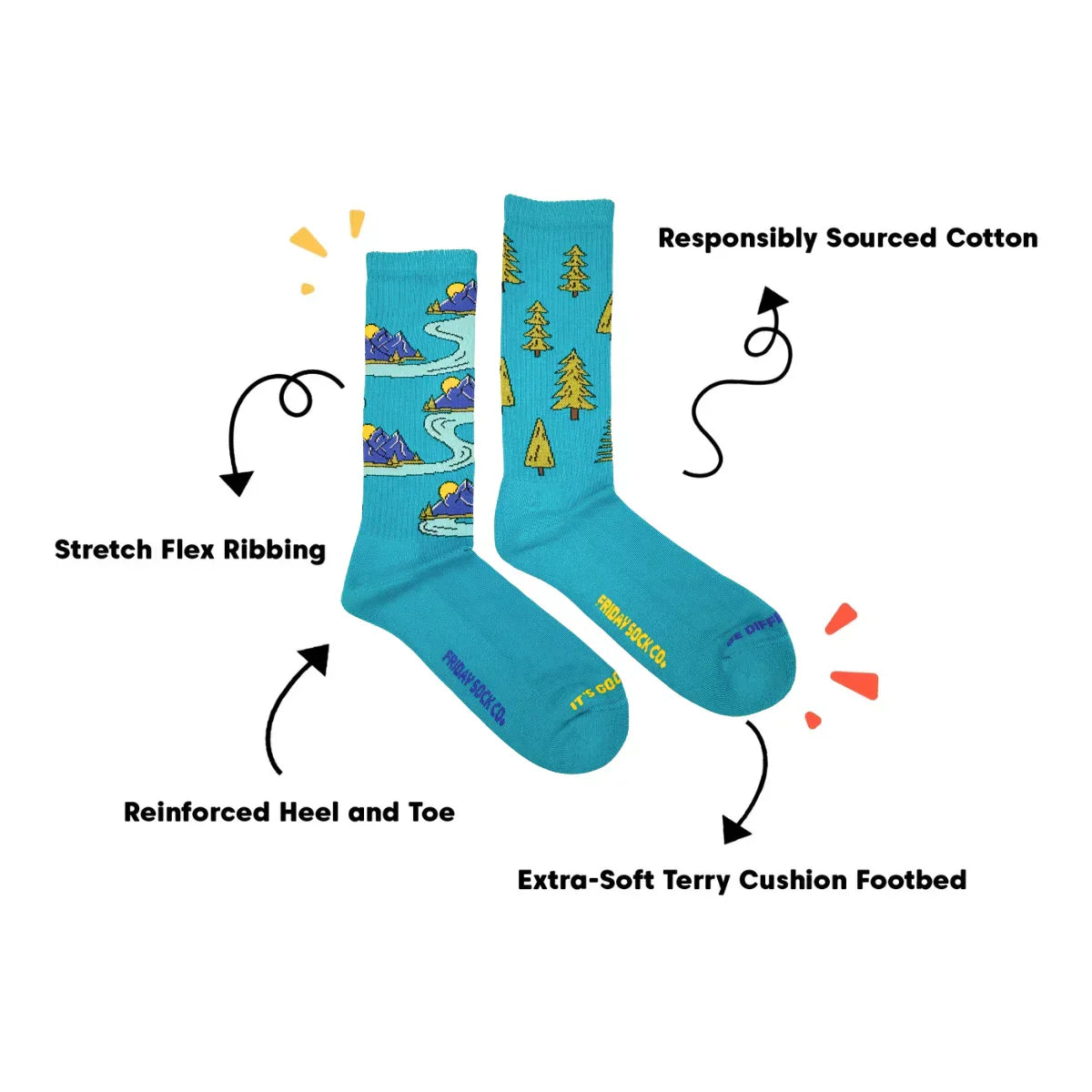 Friday Sock Co Men's Mountains & Trees Comic Athletic Socks