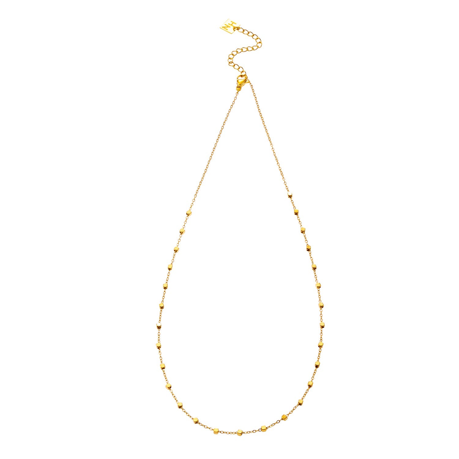 AUREOLE : Chaîne essentielle pour tous les jours avec de délicates perles carrées en or.