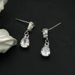 AYER: Radiance Duo Zirconia (CZ) Drop Stud Earrings in Silver Toned White Gold